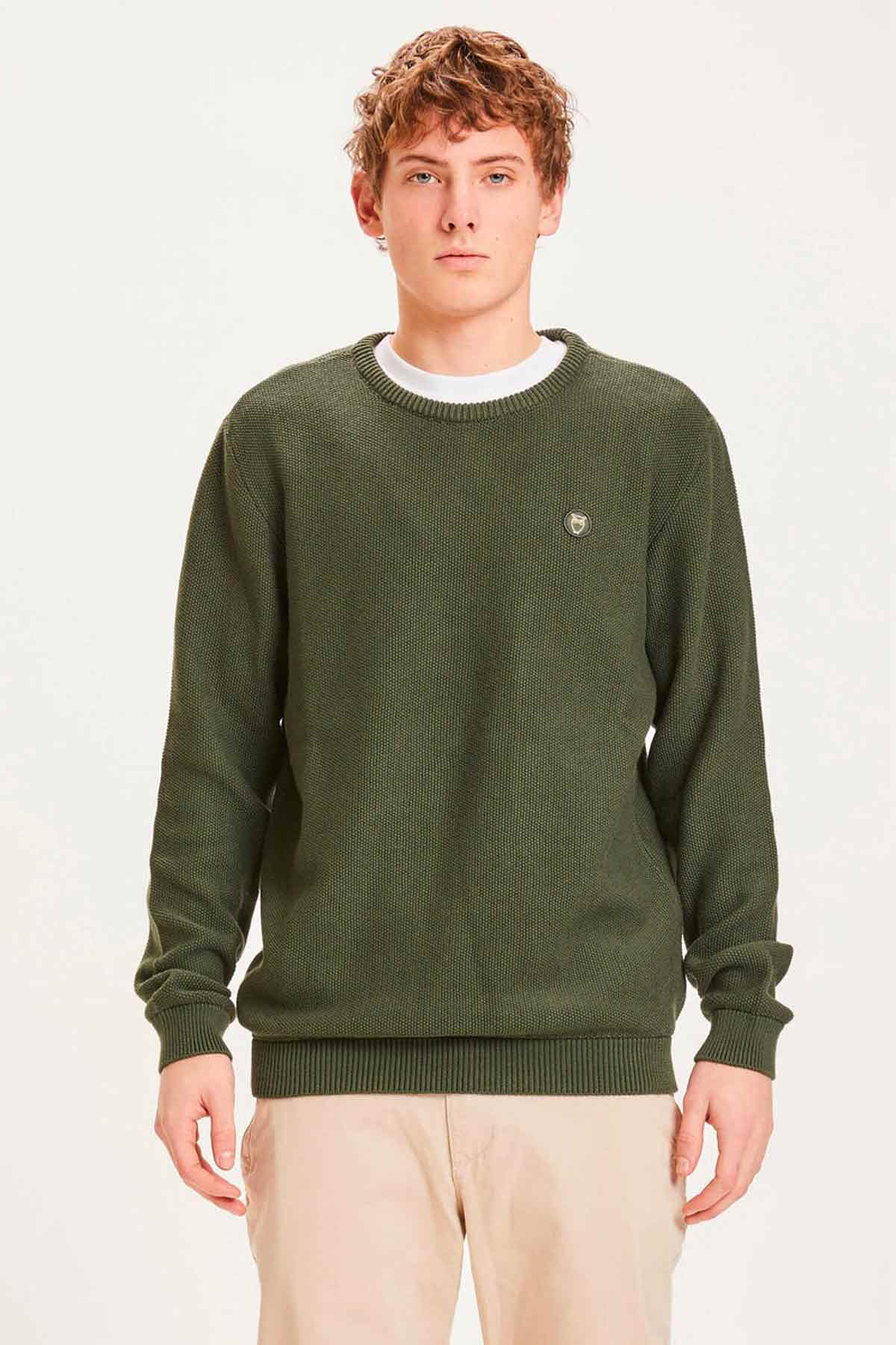 Pull Pique badge knit o-neck - Knowledge Cotton Apparel