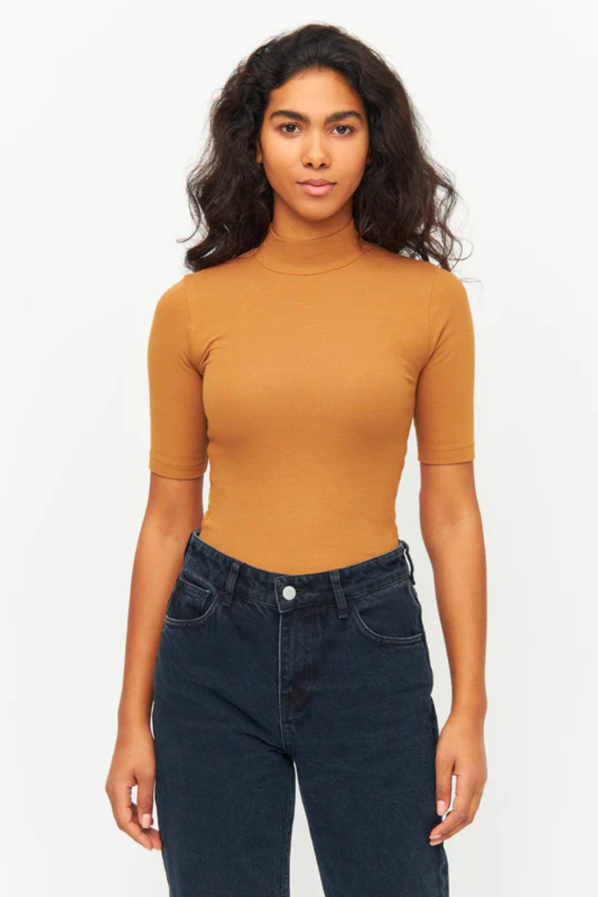 Top Rib high neck short sleeved - Knowledge cotton apparel