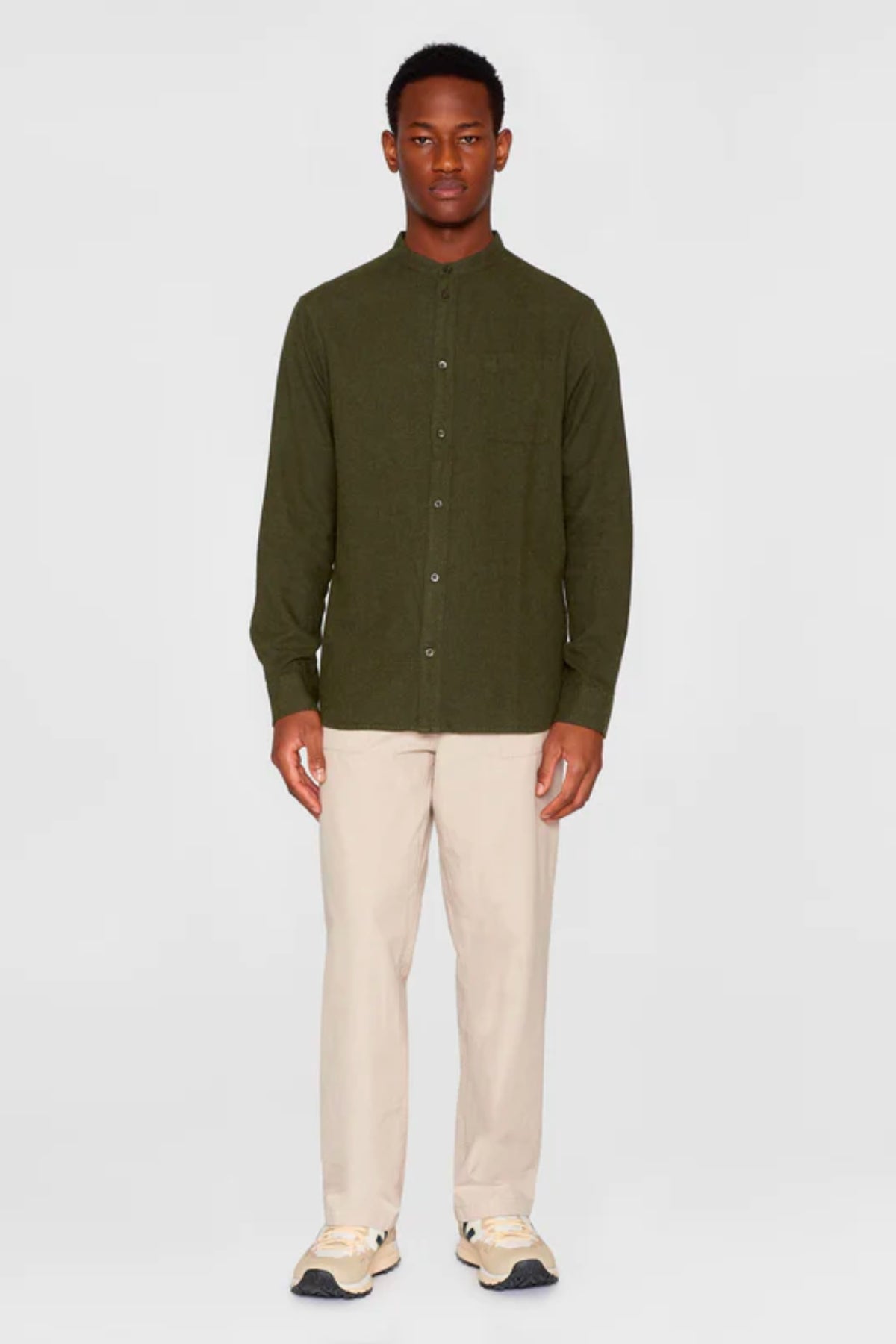 Chemise Regular fit melangé flannel stand collar - Knowledge cotton apparel