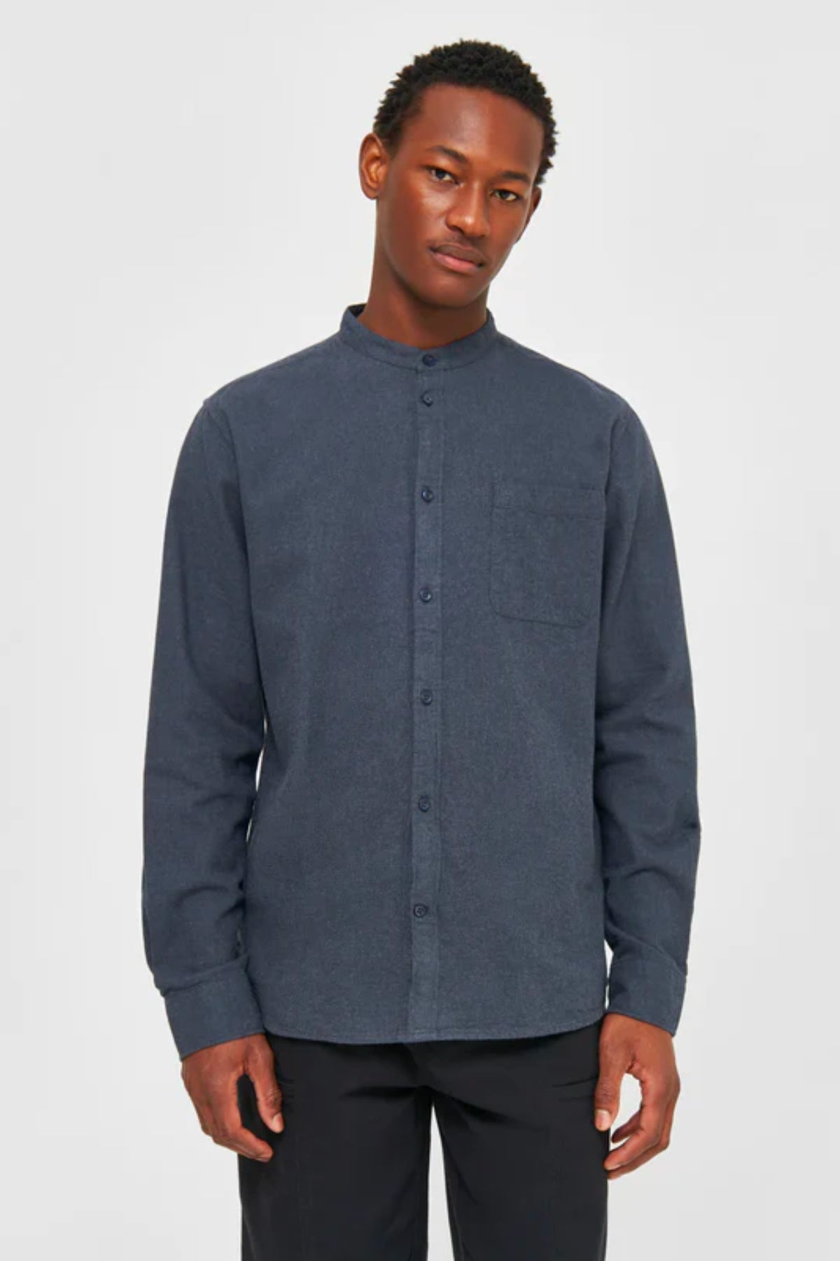 Chemise Regular fit melangé flannel stand collar - Knowledge cotton apparel