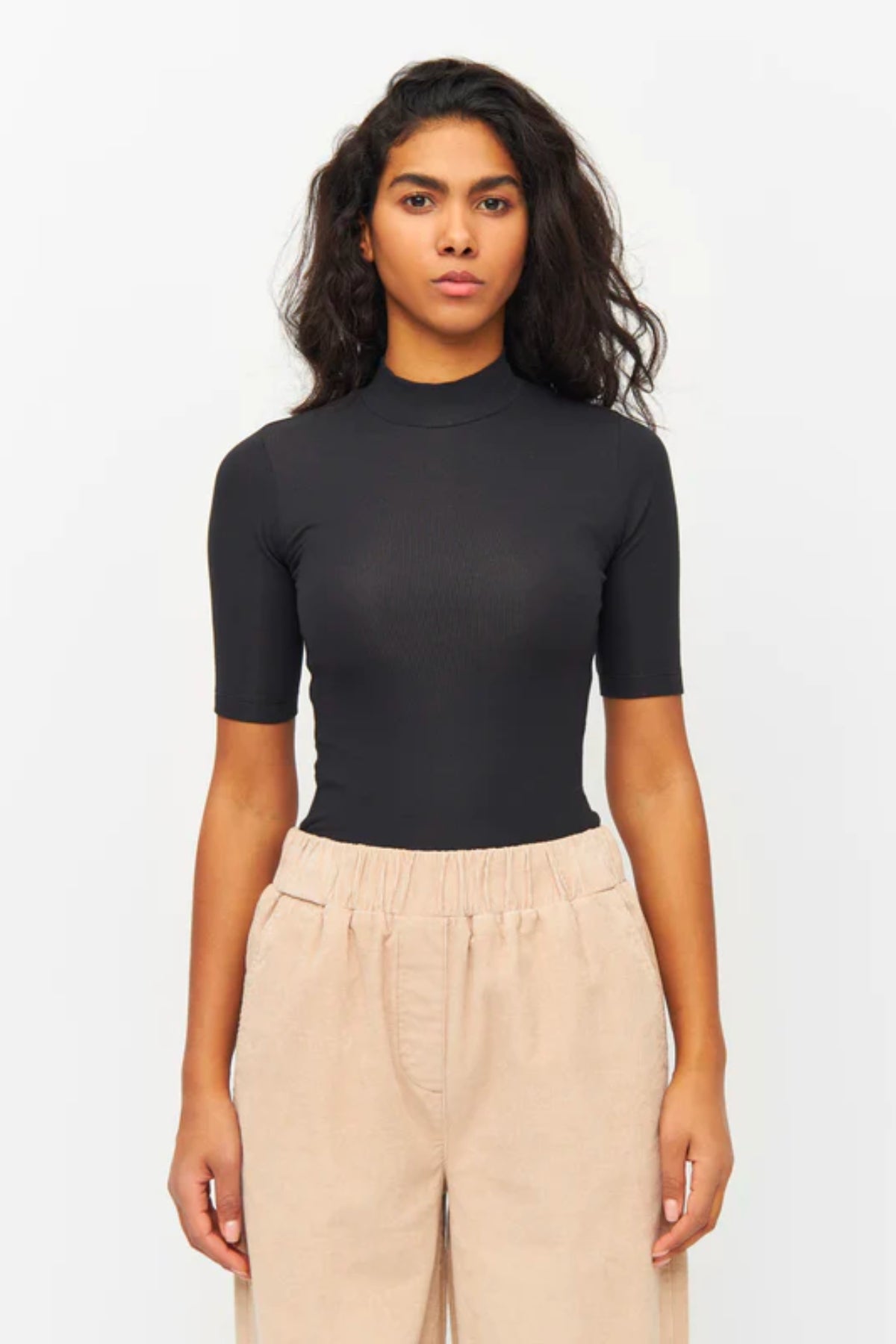 Top Rib high neck short sleeved - Knowledge cotton apparel