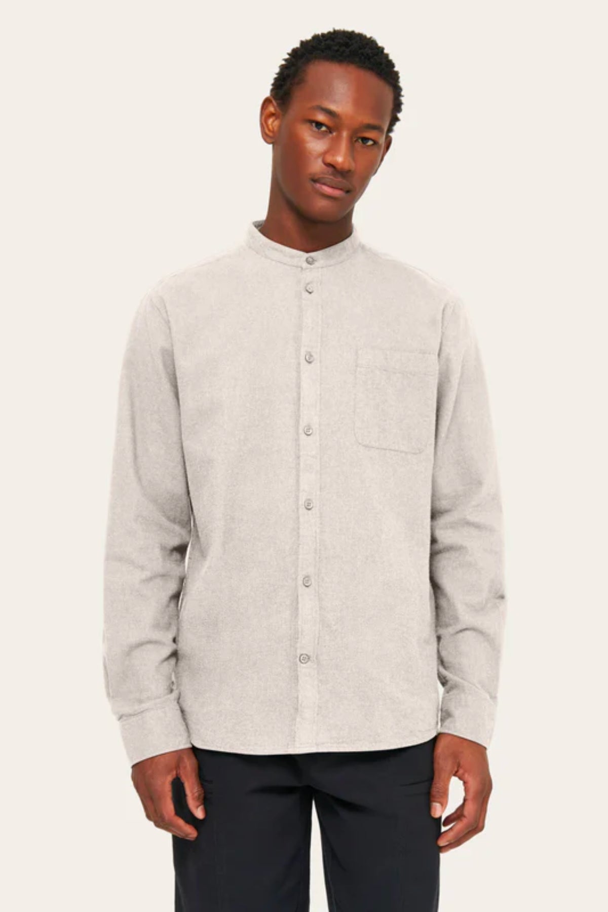 Chemise Regular fit melangé flannel stand collar - Knowledge cotton apparel