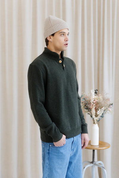 pull col montant montagne laine cabane kaki 1