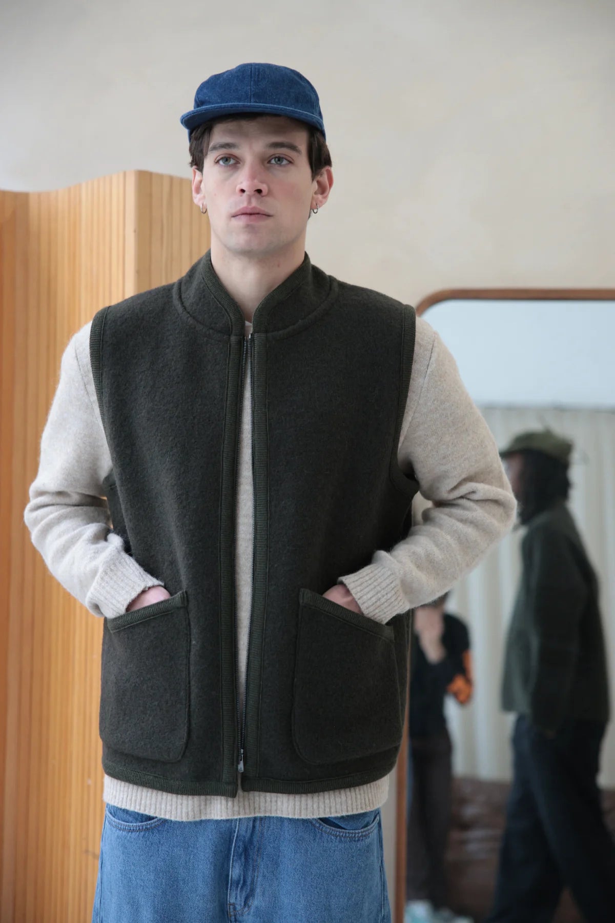 veste rivo sans manche zip laine bouilie kaki fabrique en france