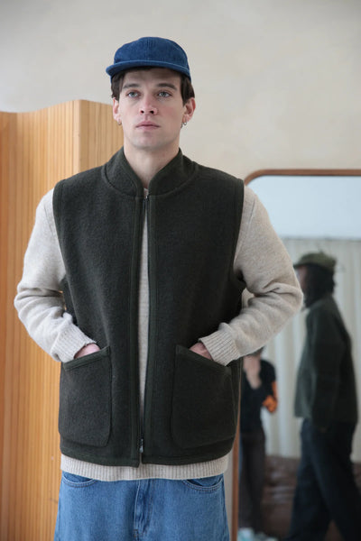 veste rivo sans manche zip laine bouilie kaki fabrique en france