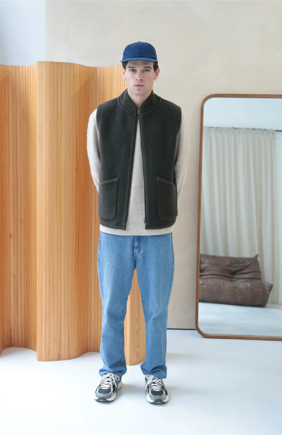 veste rivo sans manche zip laine bouilie kaki