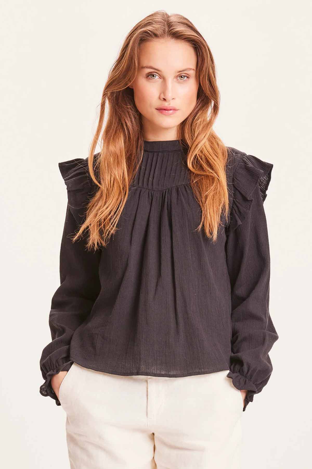 Chemise Lily Ruffle - Black Jet - Knowledge Cotton Apparel